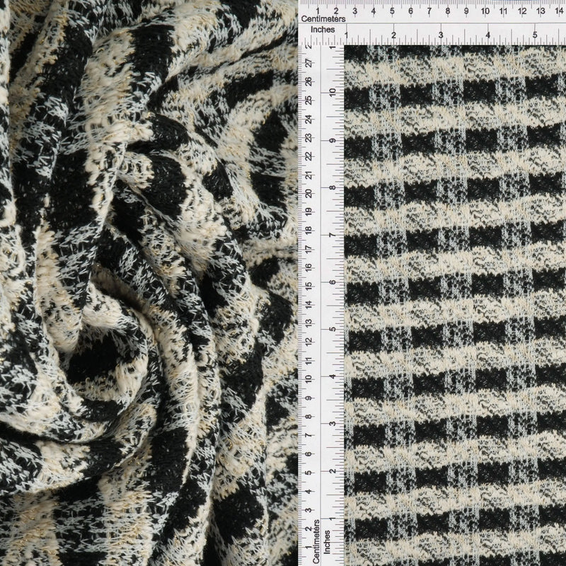 1 Yard Knit Boucle Checkered Fabric 265 GSM Polyester Cotton Spandex Blend 58/60" Width