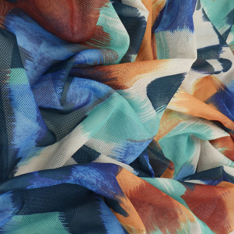 1 Yard Digital Abstract Mesh Knit Fabric, 54'' Wide Polyester Spandex Blend