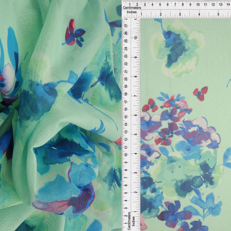 1 Yard Polyester Spandex 100 GSM Mesh Fabric Digital Floral Print Lightweight Soft 54" Width