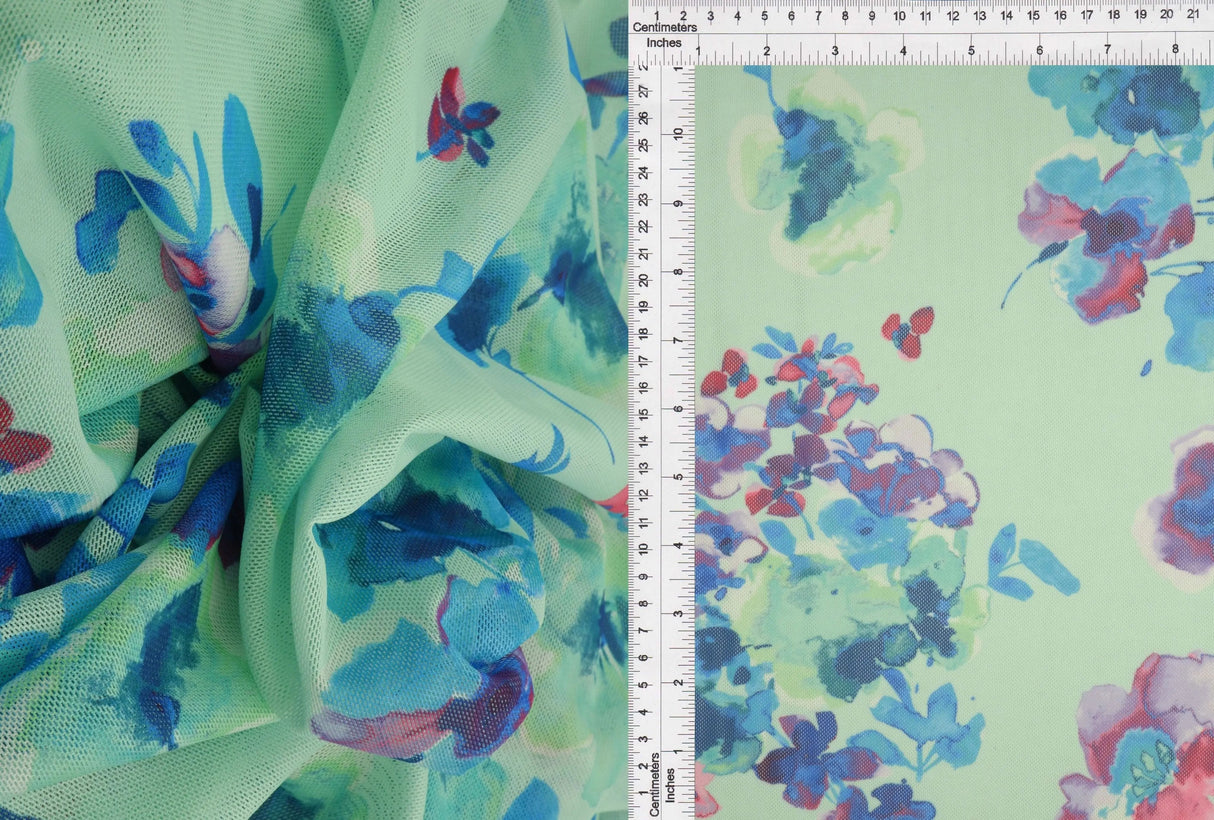 1 Yard Digital Floral Mesh Knit Fabric, 54? Wide Polyester Spandex Blend