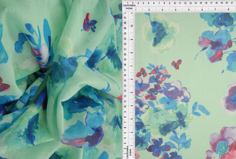 1 Yard Digital Floral Mesh Knit Fabric, 54? Wide Polyester Spandex Blend