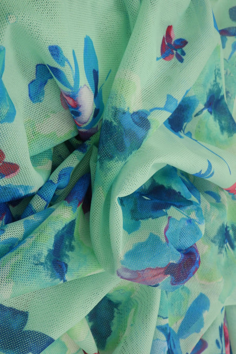 1 Yard Digital Floral Mesh Knit Fabric, 54? Wide Polyester Spandex Blend