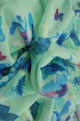 Floral Digital Mesh Fabric Blue Violet