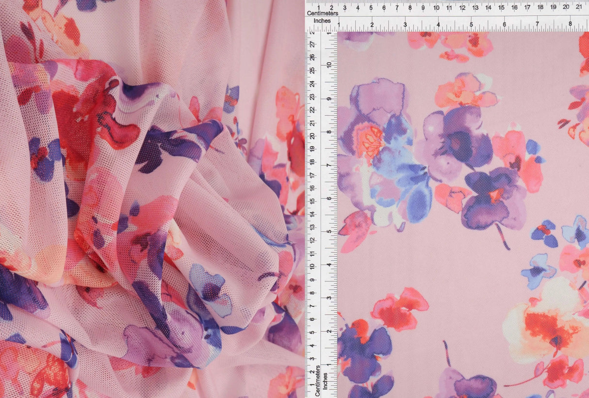 1 Yard Digital Floral Mesh Knit Fabric, 54? Wide Polyester Spandex Blend