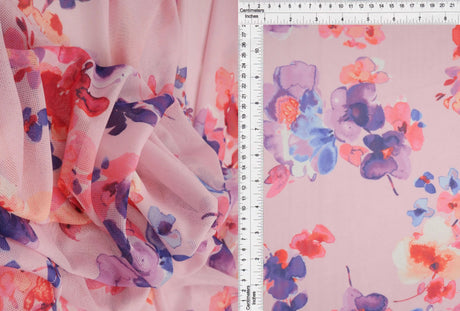 1 Yard Digital Floral Mesh Knit Fabric, 54? Wide Polyester Spandex Blend