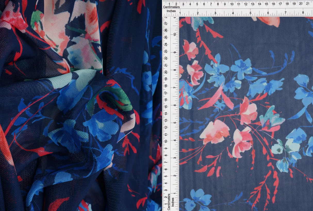 1 Yard Digital Floral Mesh Knit Fabric, 54? Wide Polyester Spandex Blend