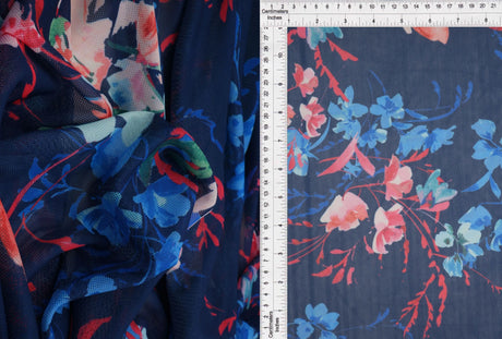 1 Yard Digital Floral Mesh Knit Fabric, 54? Wide Polyester Spandex Blend
