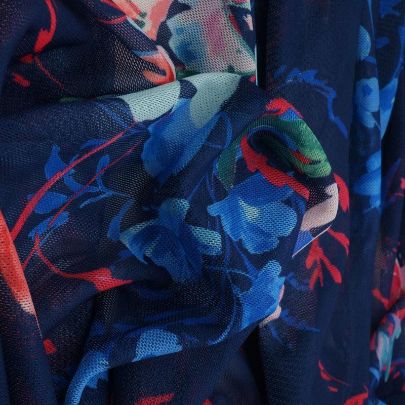 1 Yard Digital Floral Mesh Knit Fabric, 54'' Wide Polyester Spandex Blend