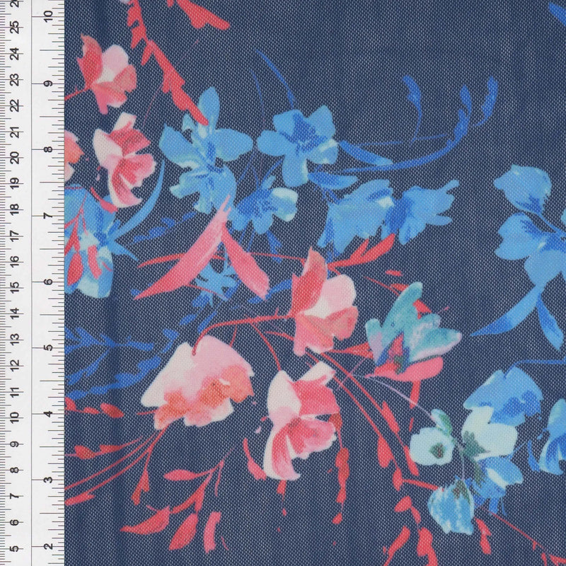 1 Yard Polyester Spandex 100 GSM Mesh Fabric Digital Floral Print Lightweight Stretch 54" Width