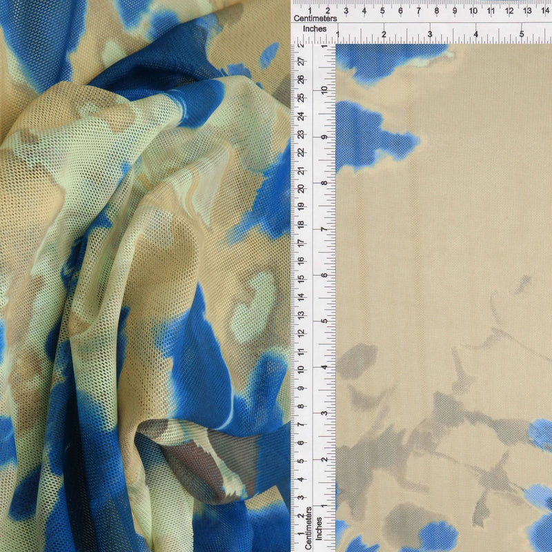 1 Yard Indigo Digital Abstract Mesh Print Fabric, 54'' Wide Polyester Spandex Blend