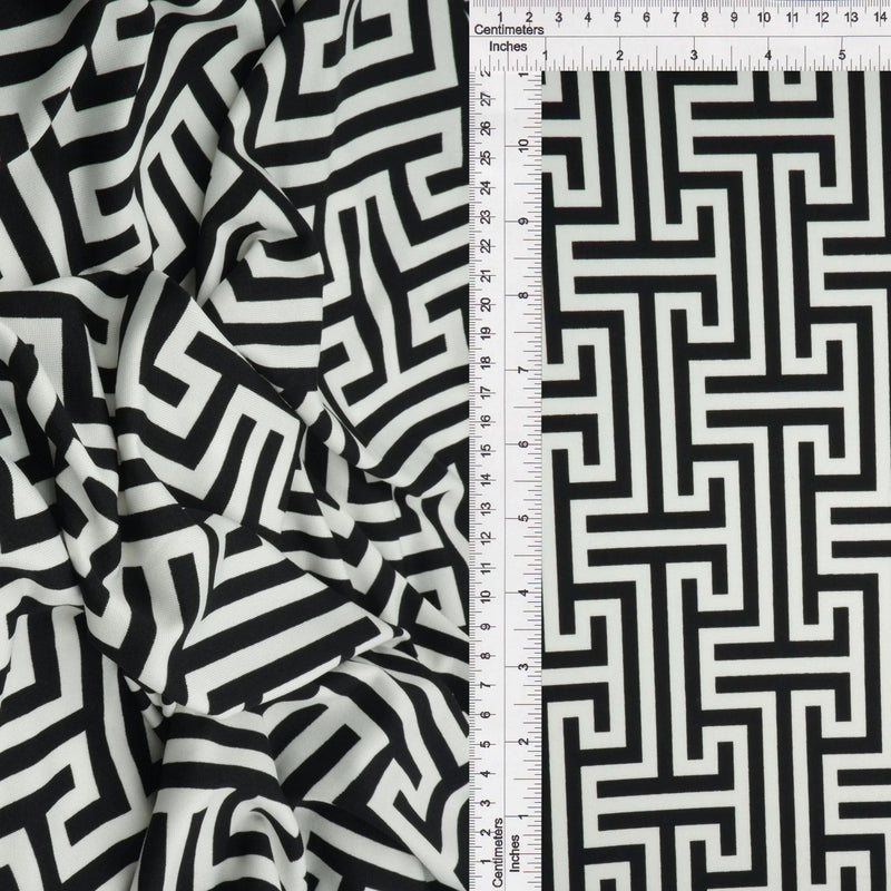 1 Yard Black DTY Geometric Print Knit Fabric 58/60 Inches Wide