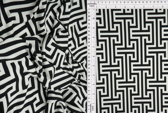 Geometric DTY Stretch Knit Fabric Black White