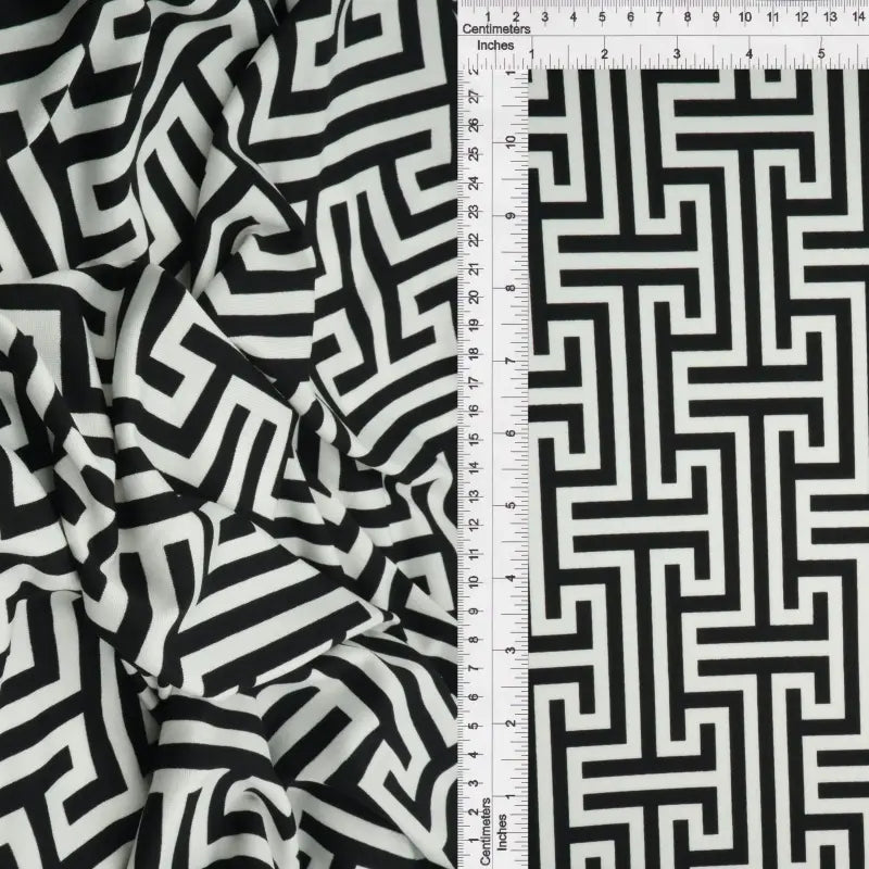 1 Yard Geometric Print DTY Knit Fabric Soft Brushed Stretch Polyester Spandex 58/60 Inch Wide