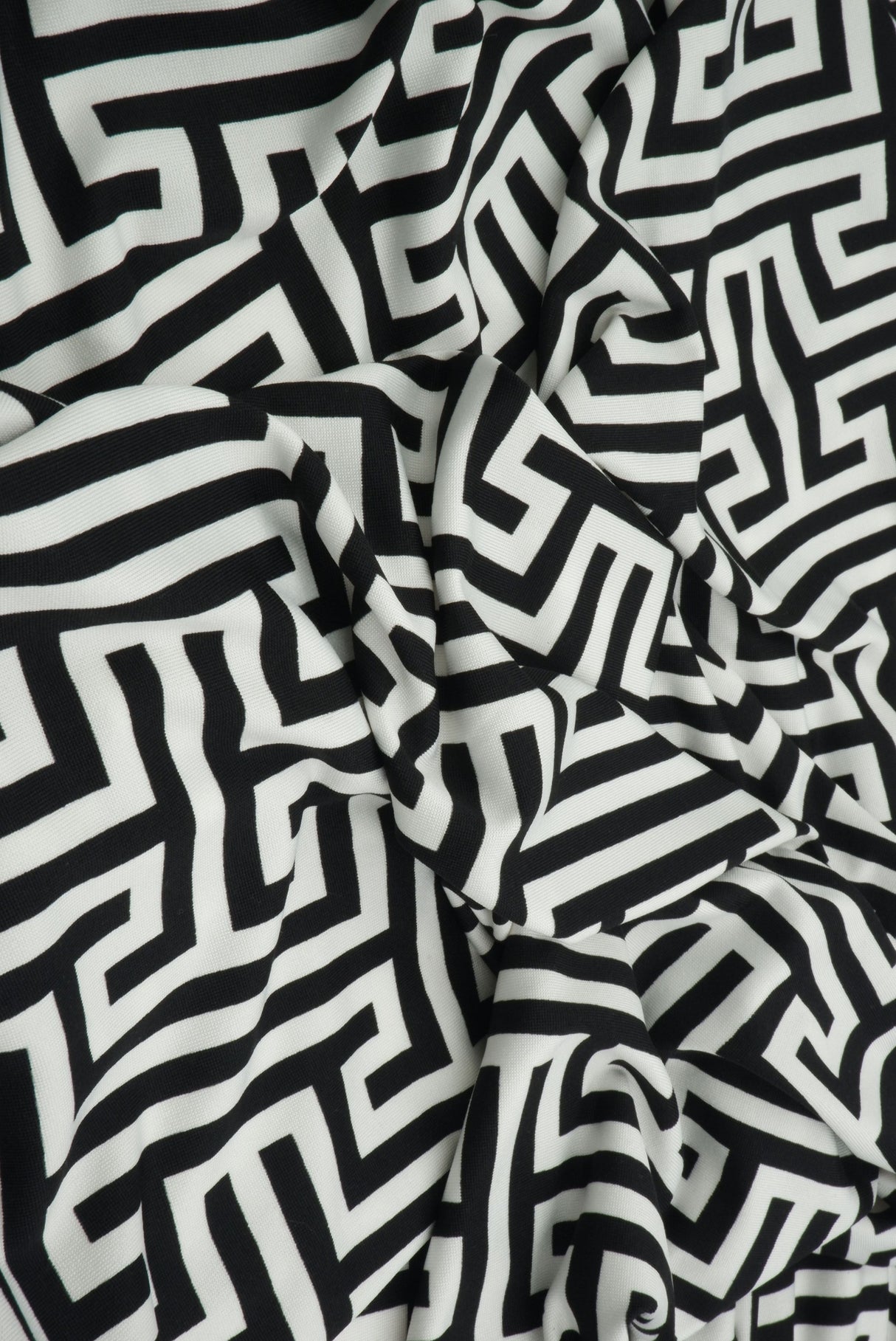 Geometric DTY Stretch Knit Fabric Black White