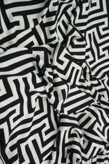 Geometric DTY Stretch Knit Fabric Black White