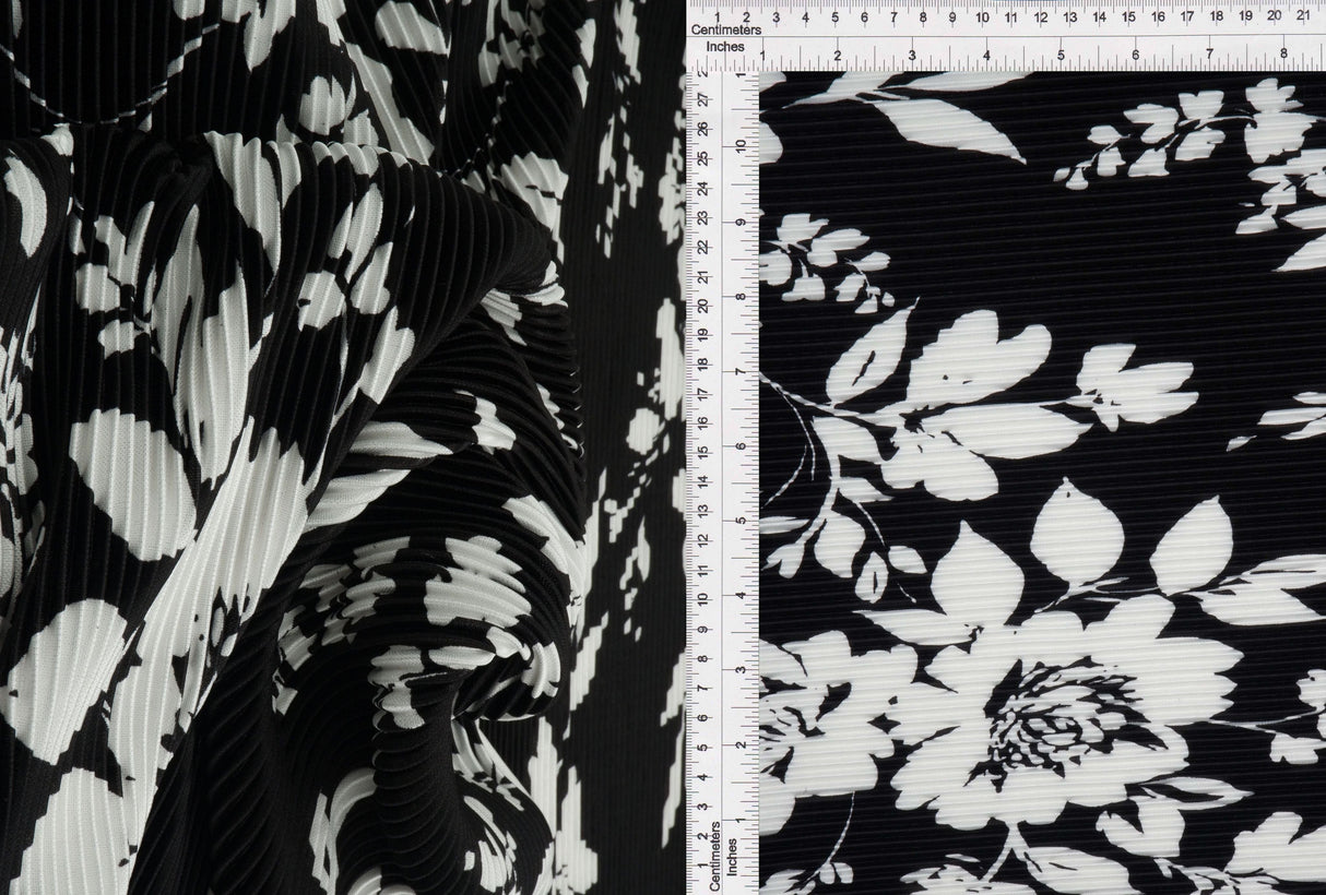 Floral Pleated Interlock Knit Fabric