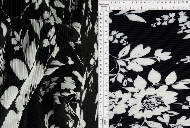 Floral Pleated Interlock Knit Fabric