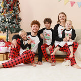 Christmas Pajamas Outfits Sets Letter Plaid Splicing Printed