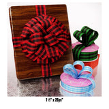Plaid Linen Look Wired Ribbon Red 1.5" x 25 yd