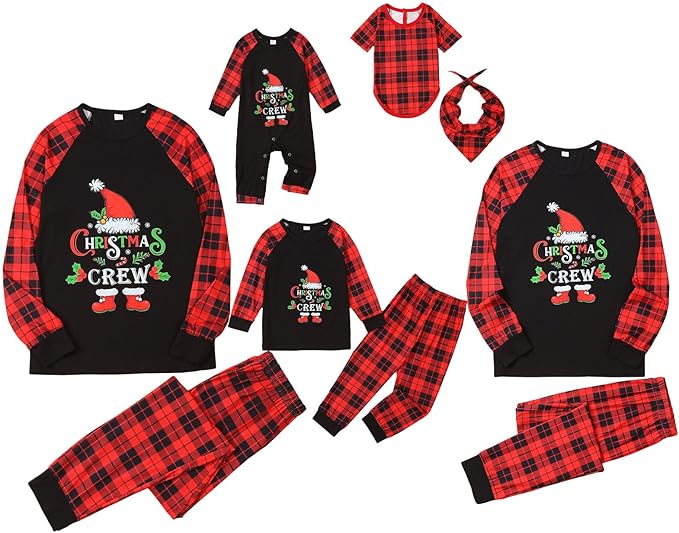 Christmas Outfits Pajamas Sets Letter Plaid Print Tops Pants Jumpsuit