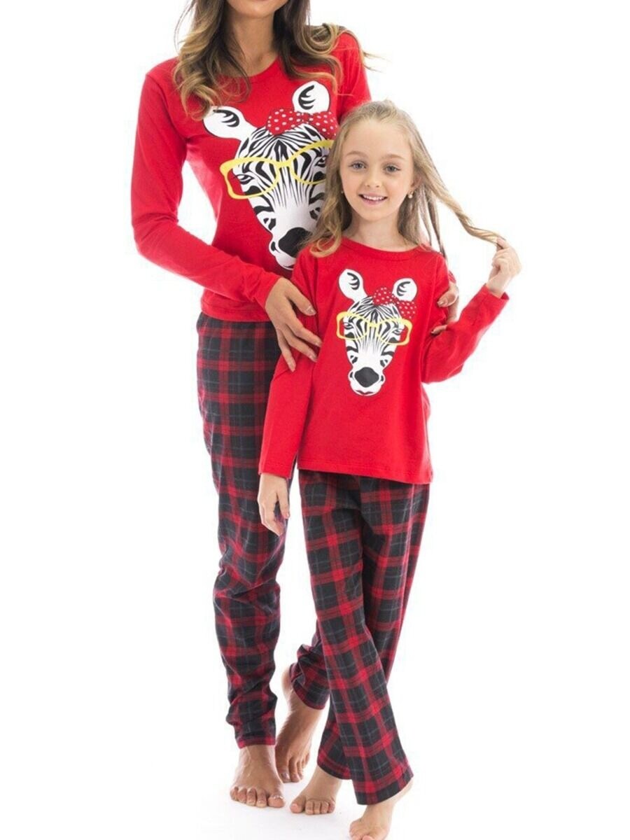 Christmas Pajama Set Zebra Top Plaid Pants Outfits