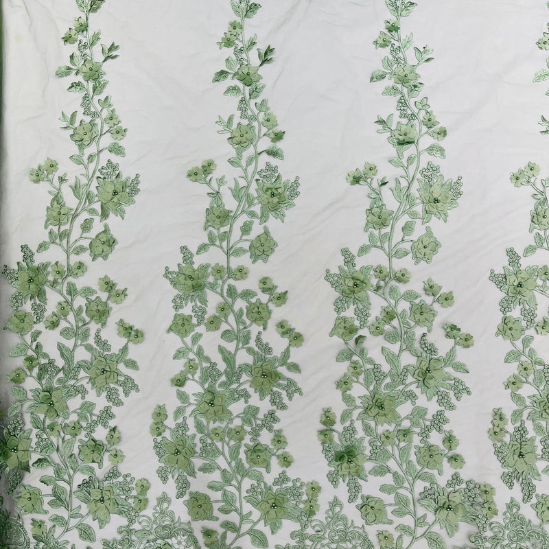 Princess 3D Floral Lace Polyester Fabric - Beaded Mesh Lace, 50" Width (1 Yard)