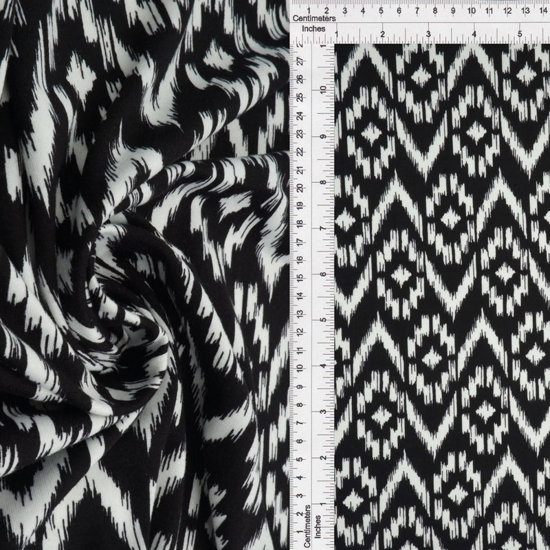 1 Yard Brushed DTY Tribal Print Knit Fabric 170 GSM, 58/60? Wide Polyester Spandex Blend