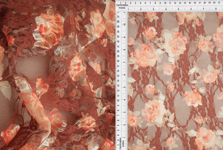 Floral Lace Print Fabric 92 Polyester 8 Spandex Soft Stretch 56/58 Inches Wide