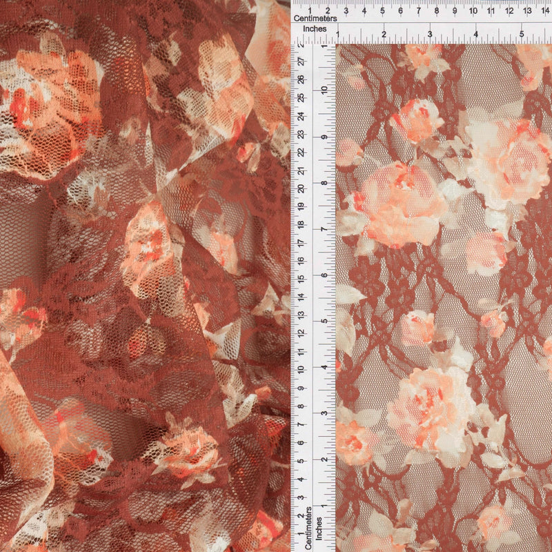 Floral Print Stretch Lace Fabric