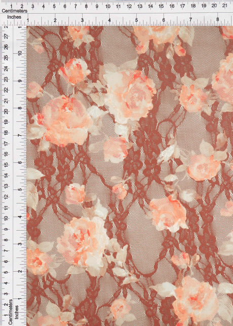 Floral Print Stretch Lace Fabric