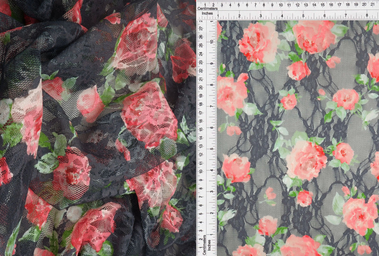 Floral Digital Print Stretch Lace Fabric 56/58" Wide Soft Polyester Spandex