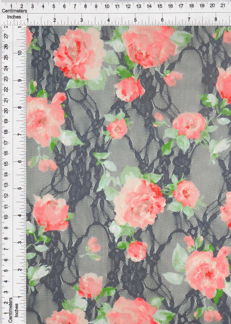 Floral Lace Print Fabric 92 Polyester 8 Spandex Soft Stretch 56/58 Inches Wide