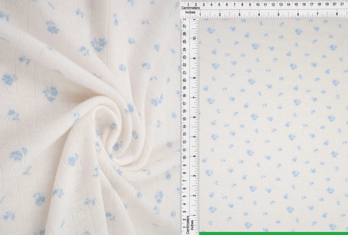 1 Yard Cotton-Style Ditsy Pointelle Print Knit Fabric, 61/63? Wide Polyester Spandex Blend