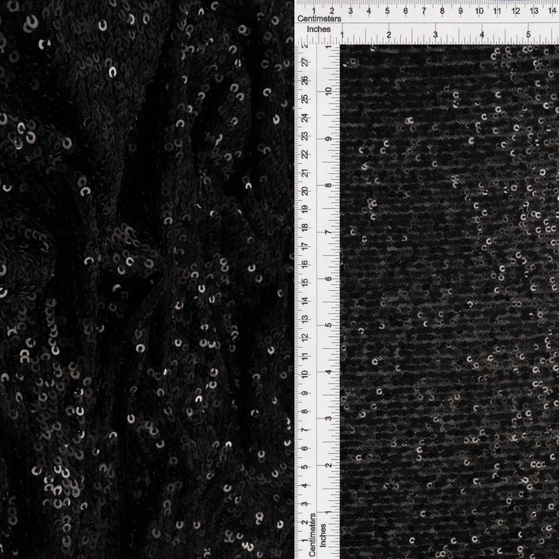 1 Yard Black Embroidered Knit Fabric Stretch Polyester Blend 50/57 Inches Wide