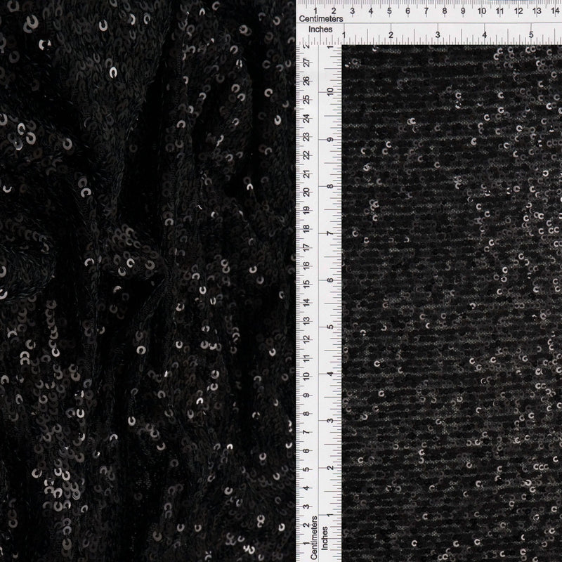 Sequin Embroidered Mesh Knit Black Fabric
