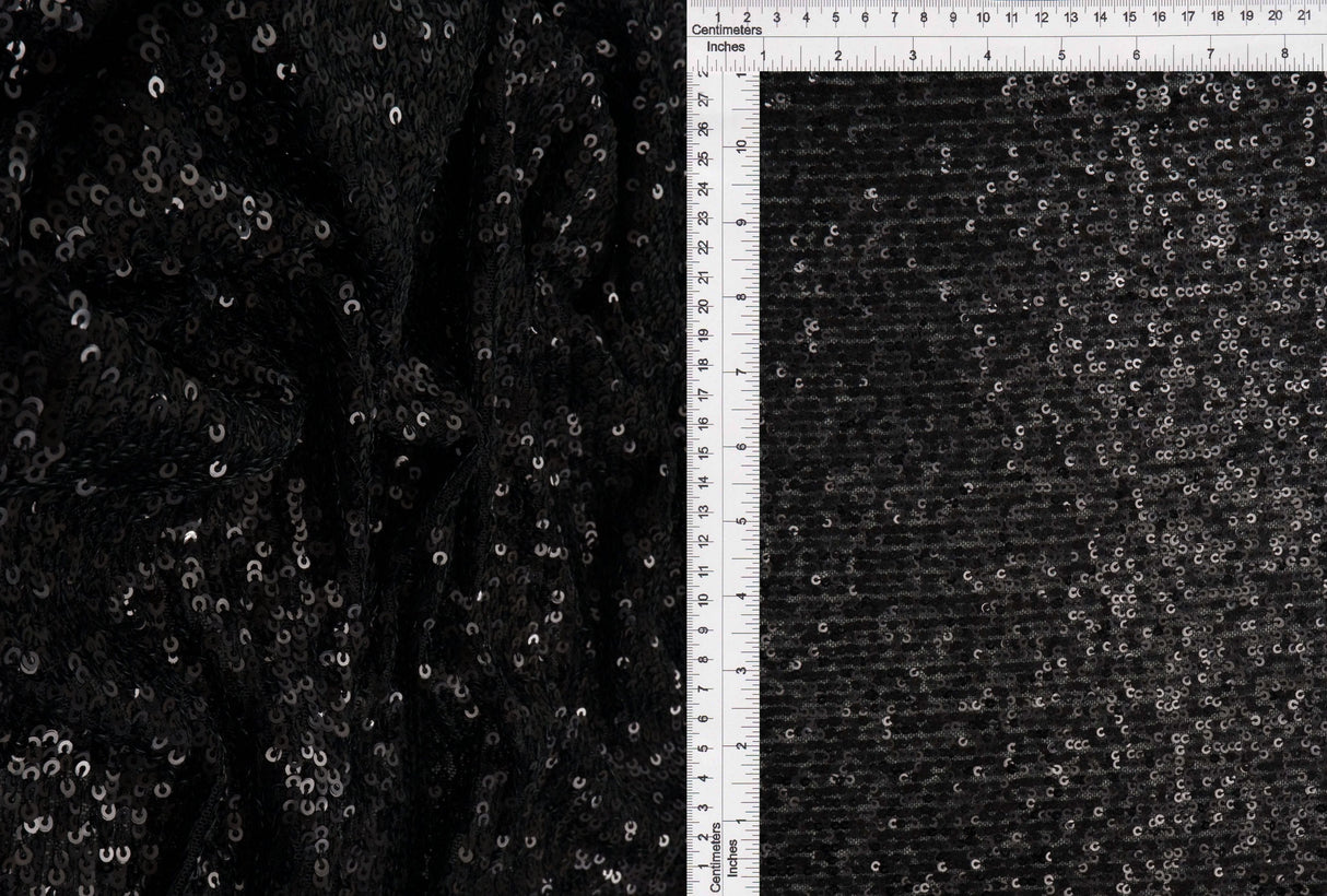 Sequin Embroidered Mesh Knit Black Fabric