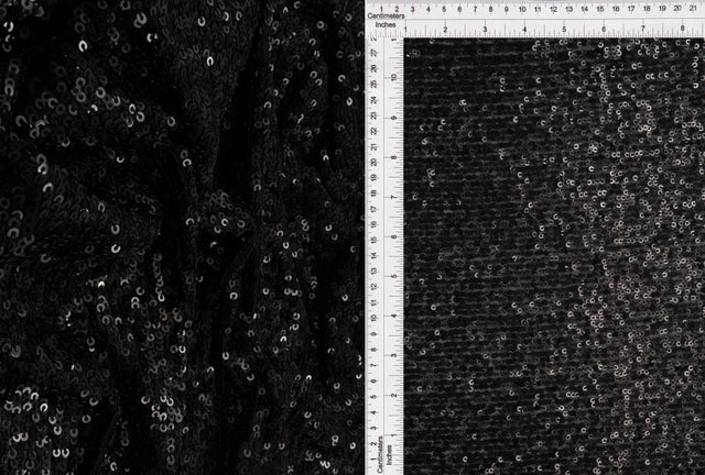 Sequin Embroidered Mesh Knit Black Fabric