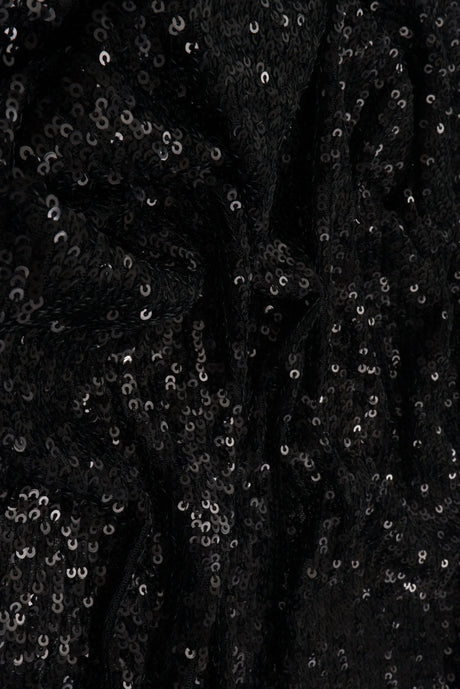 Sequin Embroidered Mesh Knit Black Fabric