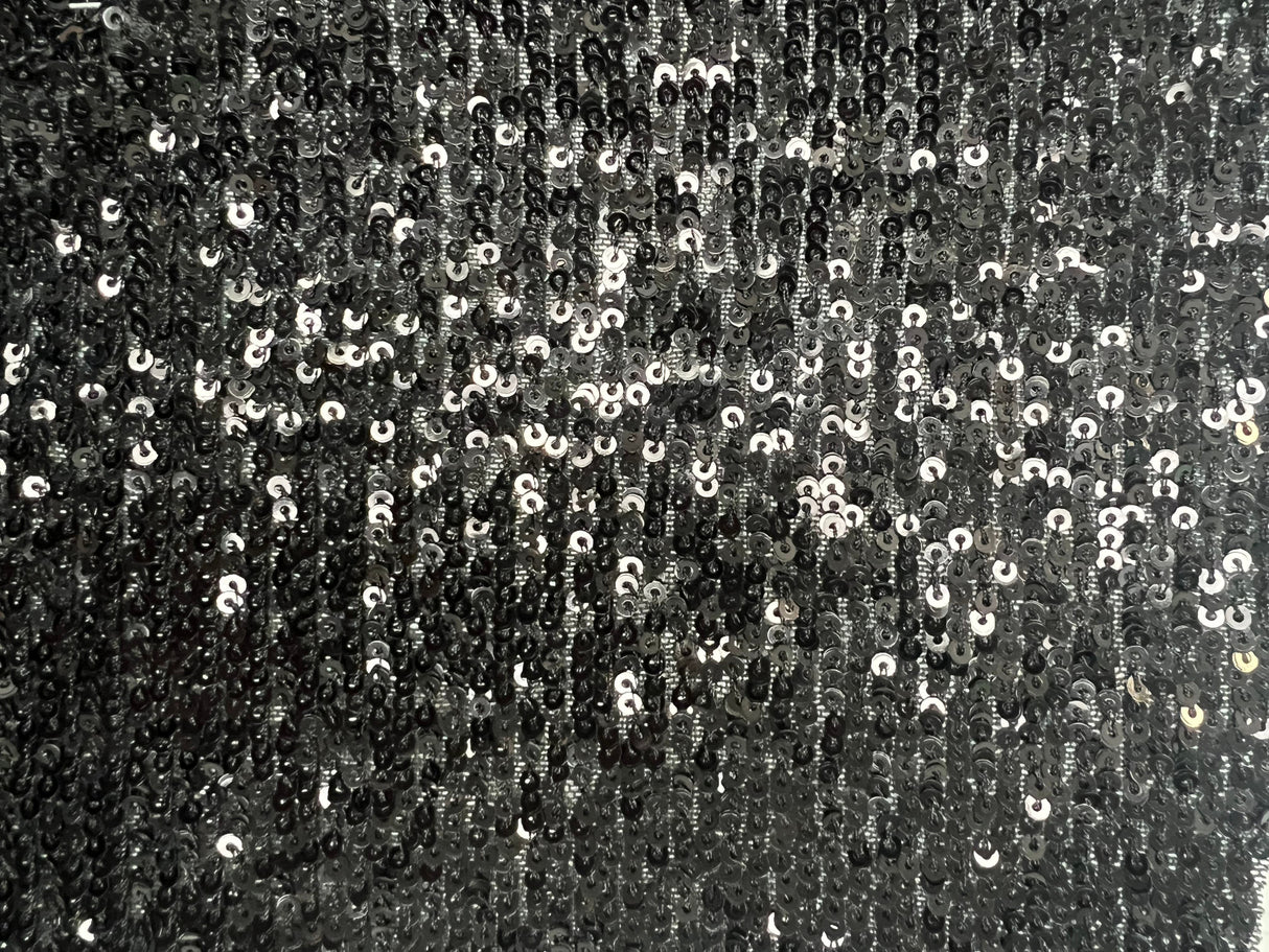 Sequin Embroidered Mesh Knit Black Fabric
