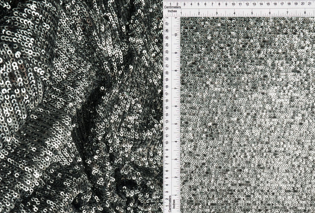 Sequin Embroidered Mesh Knit Fabric Silver