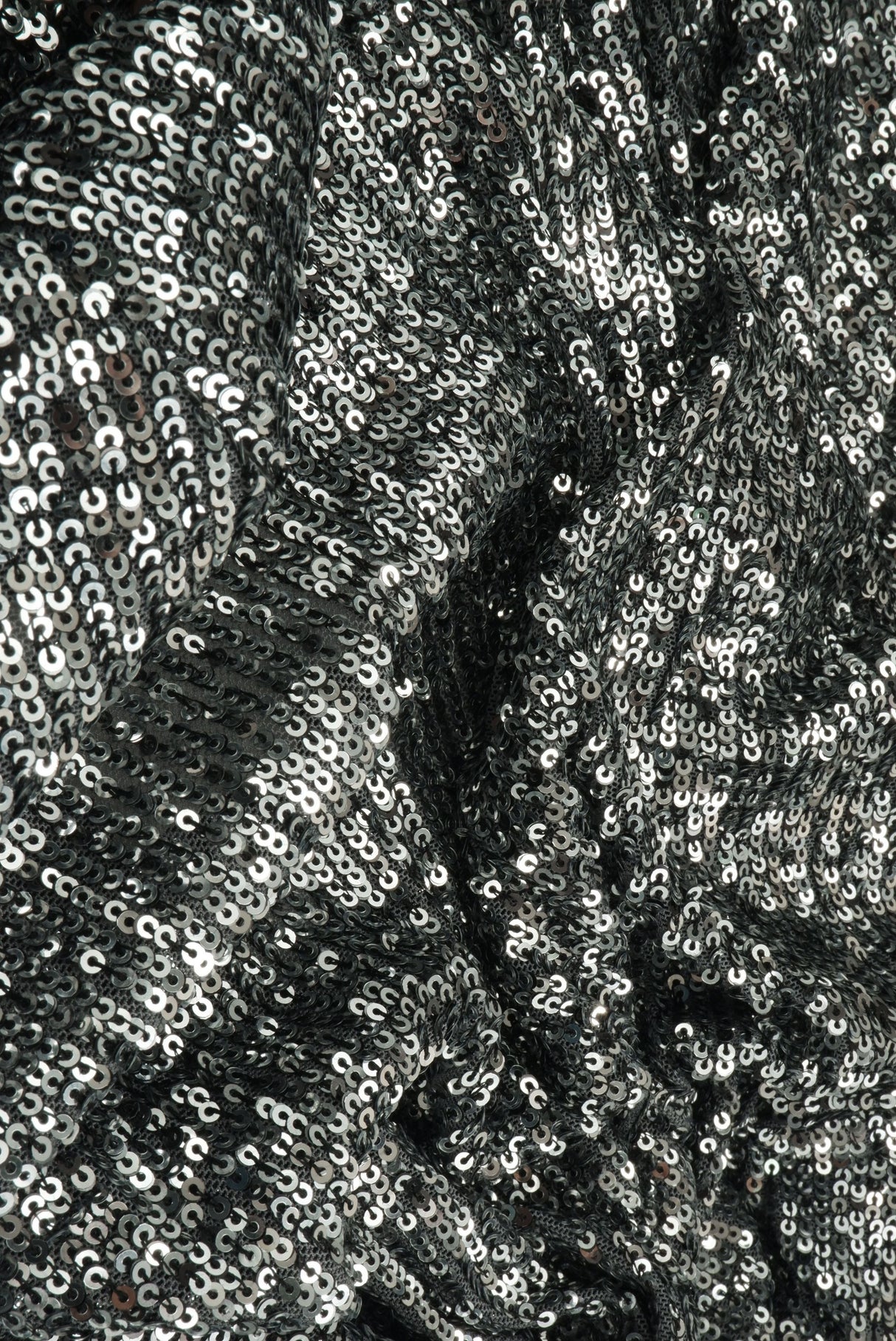 Sequin Embroidered Mesh Knit Fabric Silver