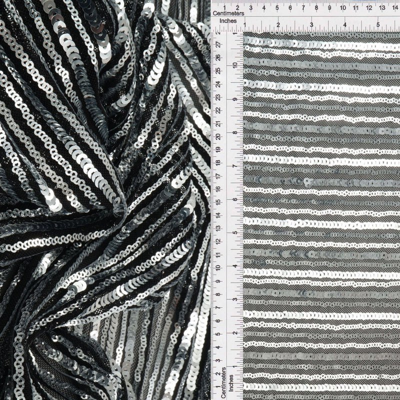 Sequin Embroidered Lace Knit Black Silver