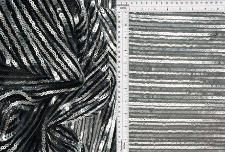 Sequin Embroidered Lace Knit Black Silver