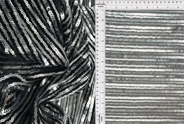 Sequin Embroidered Lace Knit Black Silver