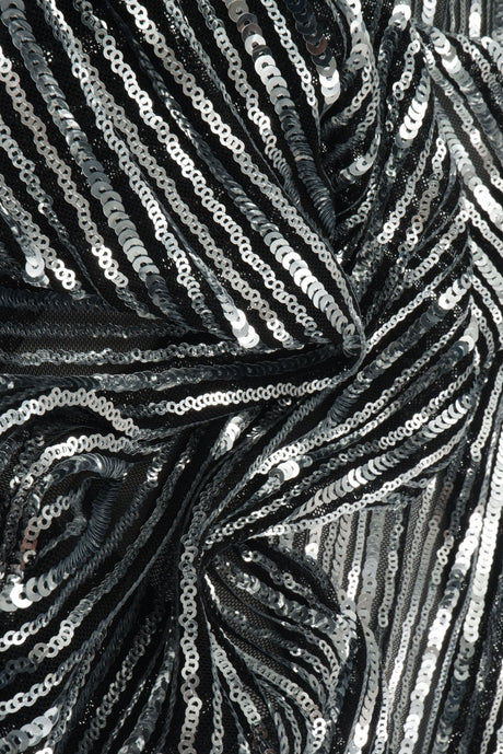 Sequin Embroidered Lace Knit Black Silver