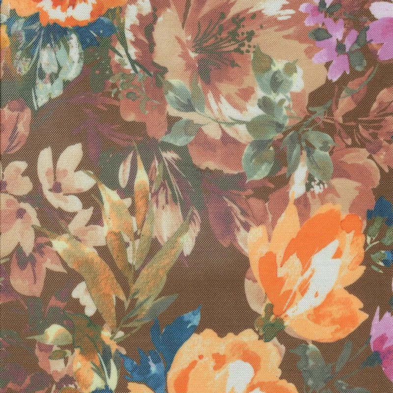 1 Yard Floral Digital Mesh Fabric Lightweight Stretch Sheer, 54” Wide Polyester Spandex