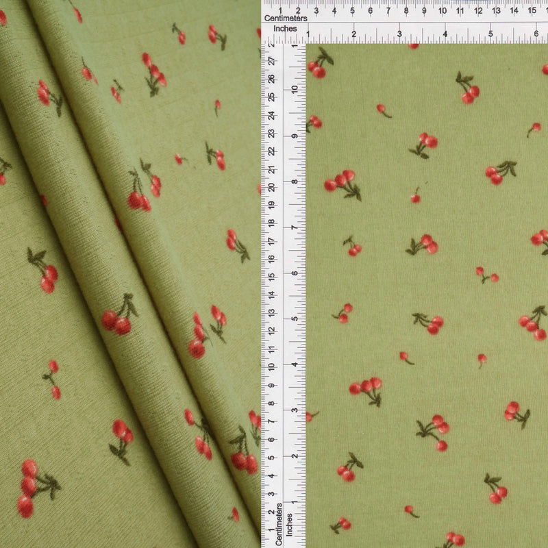 1 Yard Cotton Style Stretch Cherry Pointelle Knit Fabric 61/63 Inches Wide