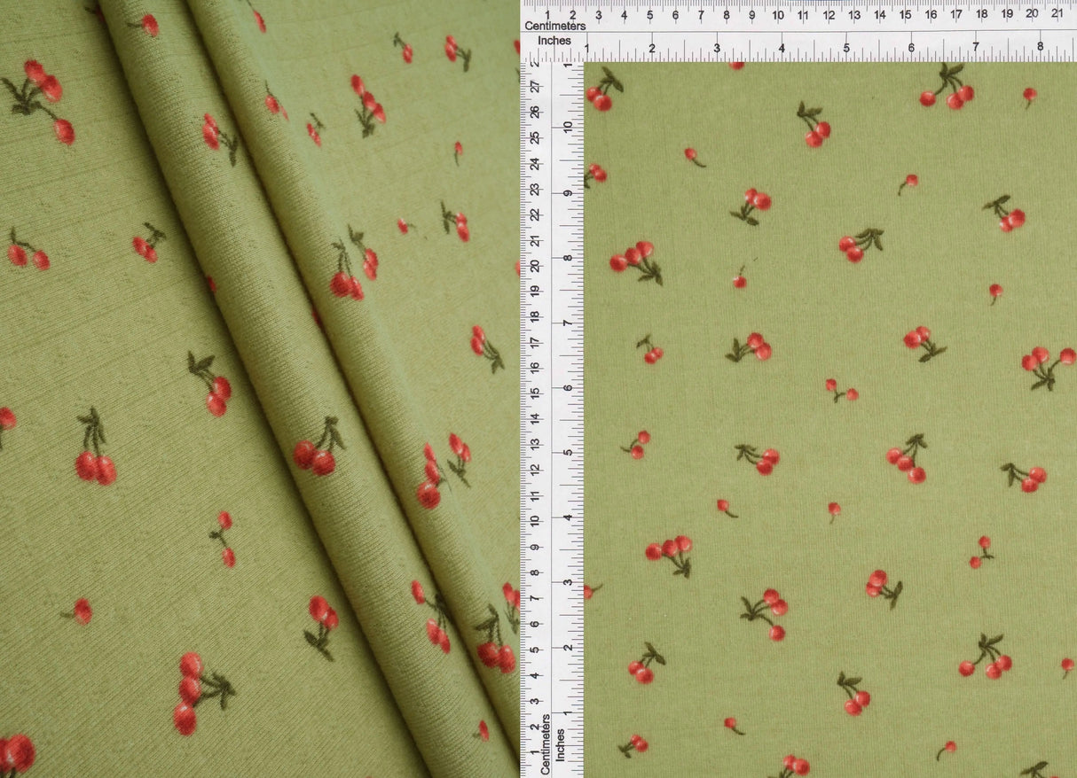 1 Yard Cotton Style Stretch Cherry Pointelle Knit Fabric 61/63 Inches Wide