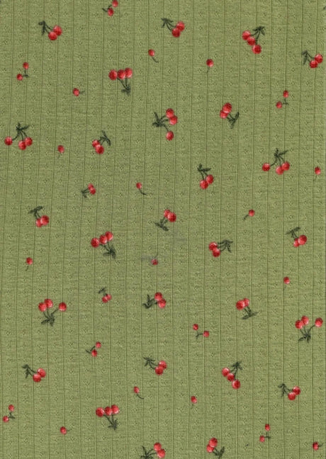 1 Yard Cotton Style Stretch Cherry Pointelle Knit Fabric 61/63 Inches Wide