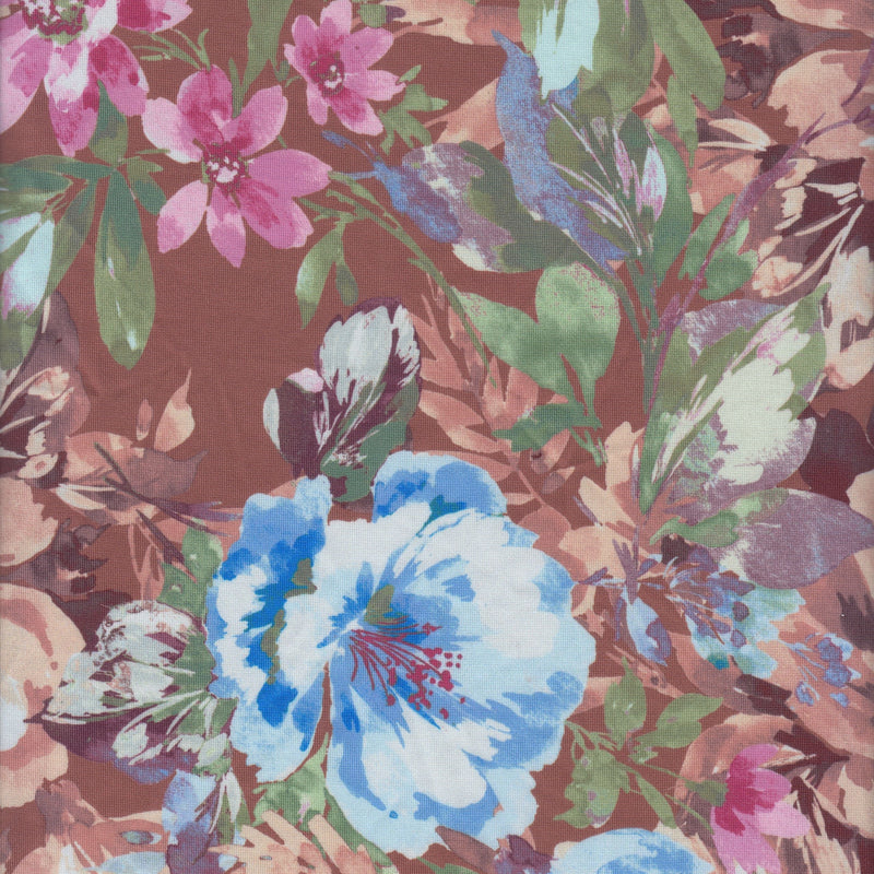 Floral Print DTY Stretch Knit Brick